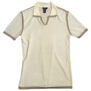 BCBGMaxazria Cream Tan Trim Short Sleeve Polo Shirt Men's Size M